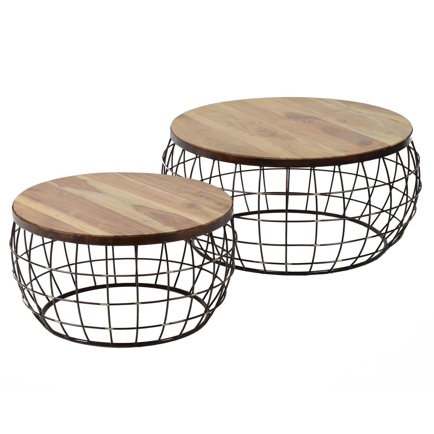 Couchtisch Satz/2 Holz Tischplatte/Draht / Kupfer antik finish