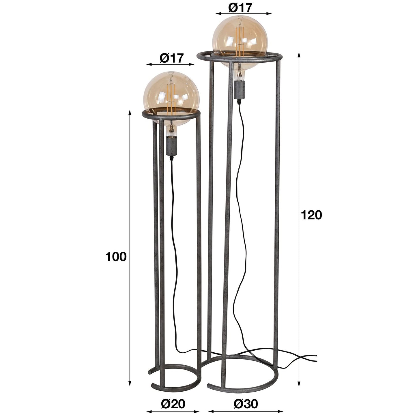 Stehlampe 2L match Set/2 Ç?200 mm Lichtquelle / Alt Silber Finish