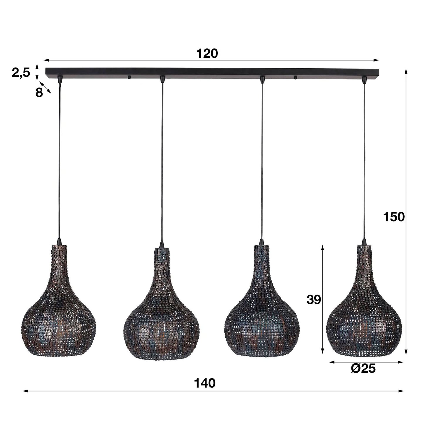 Hängelampe 4L Kegel/Schwarz-braun