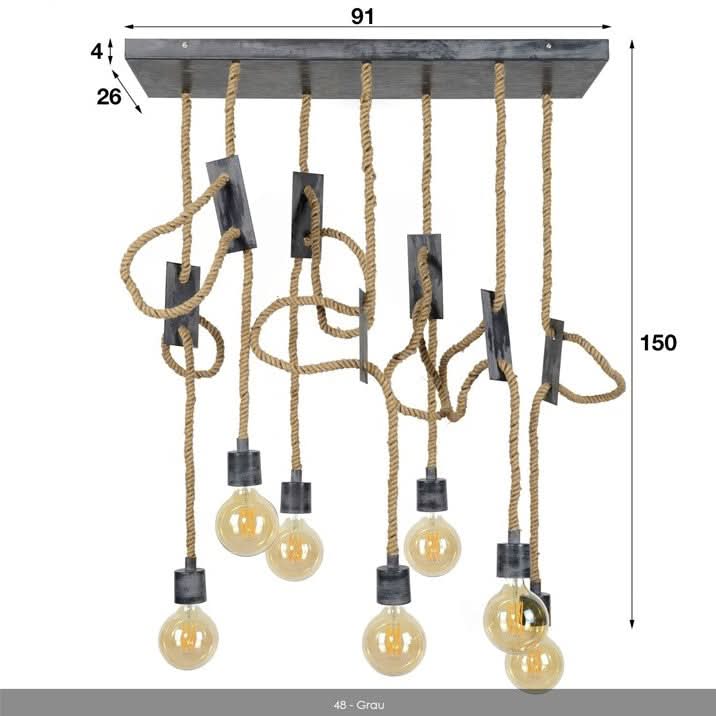 Hängelampe 7L Seil 3 + 4 / Grau