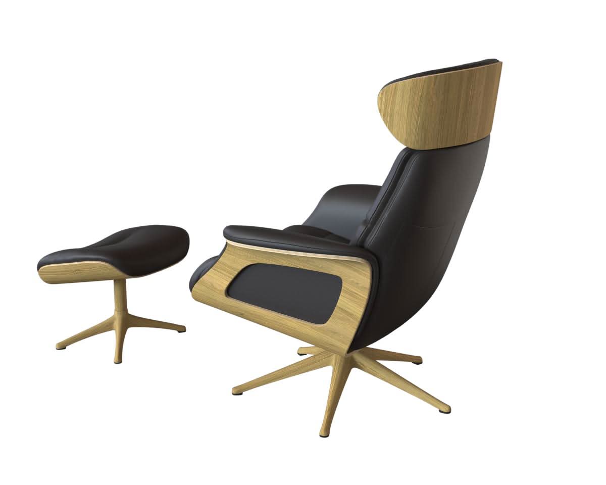 Clement Relaxsessel - Leder Savoy - Dark Brown Amaretto - separater Fußhocker - Eiche