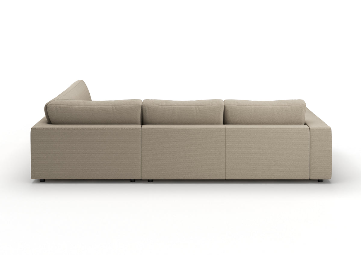Skagen Ecksofa in L-Form in Feincord Sand, Ecke rechts – Rückansicht
