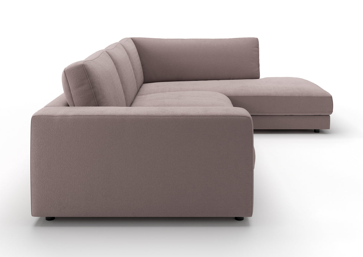 Skagen Ecksofa in L-Form in Feincord Altrosa, Ecke rechts – Seitenansicht