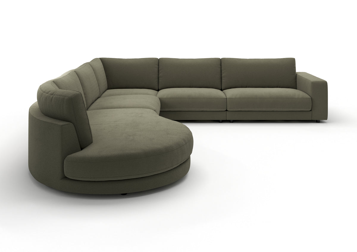 Skagen Wohnlandschaft rund in Feincord Oliv, Ecke links – Ansicht von vorn