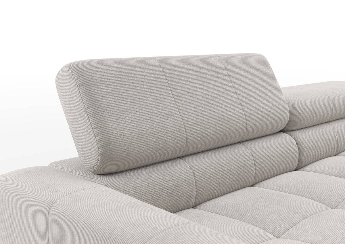 Kalmar Ecksofa kompakt mit Ottomane in Feincord Weiß – Detail Kopfteil