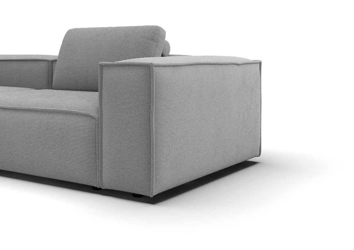 Bergen Ecksofa mit Longchair in Feincord Grau, Longchair links – Detail Armlehne