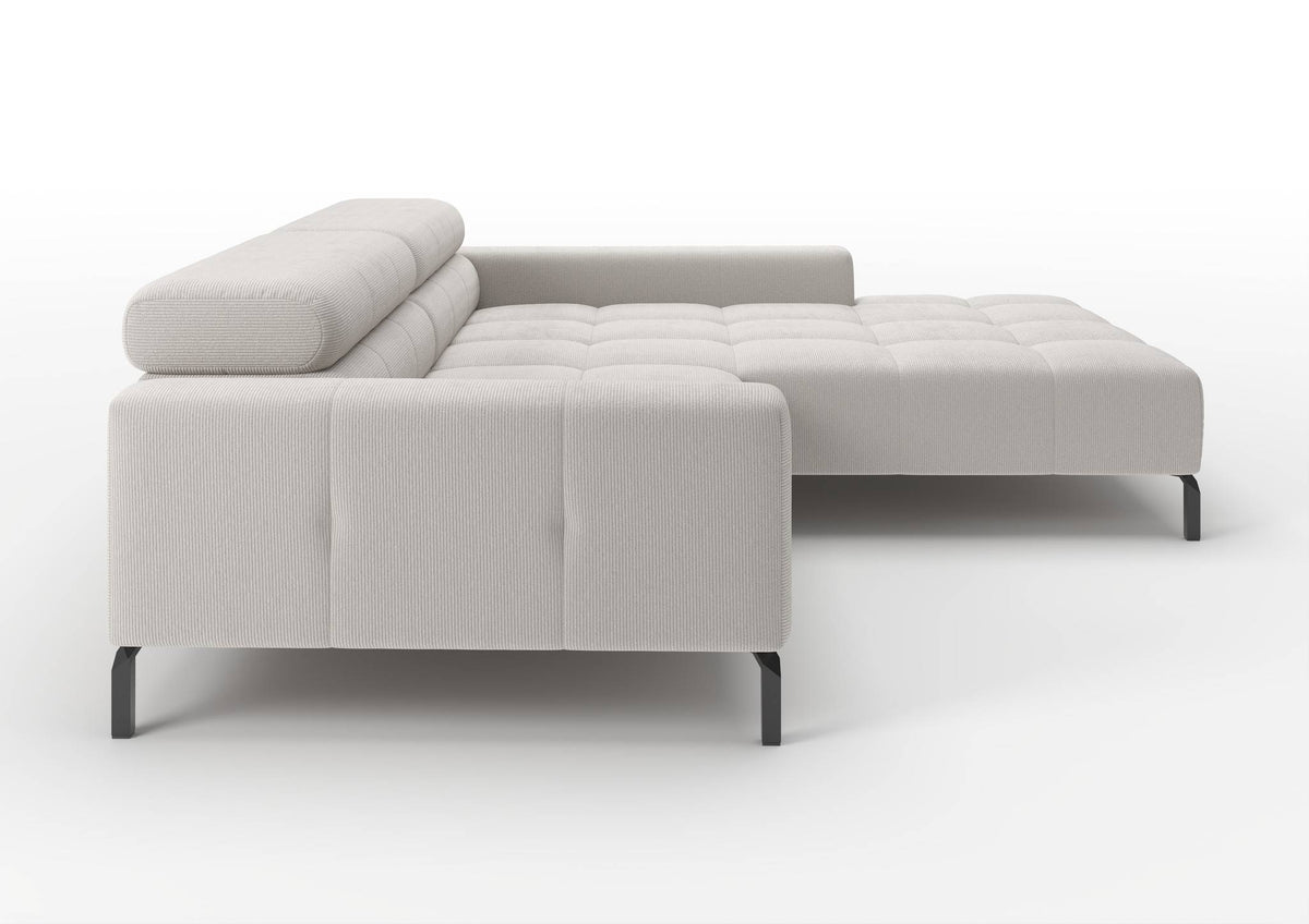 Kalmar Ecksofa kompakt mit Ottomane in Feincord Weiß, Ottomane rechts – Seitenansicht