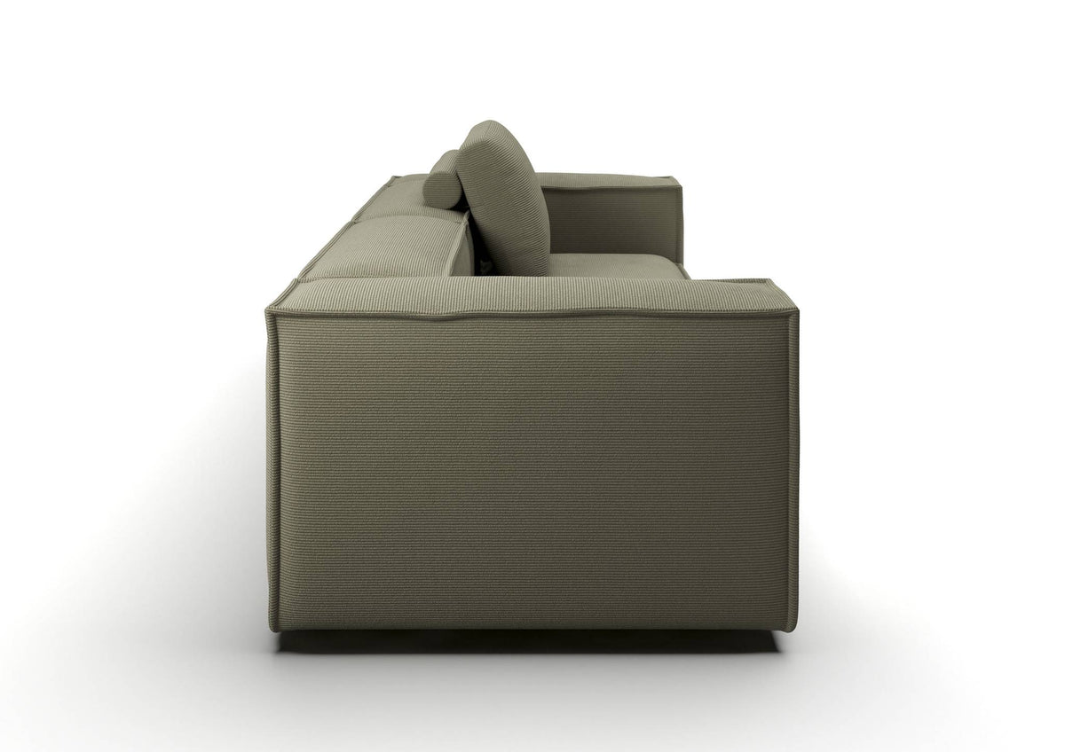 Bergen 2-Sitzer-Sofa kompakt in Feincord Oliv – Seitenansicht