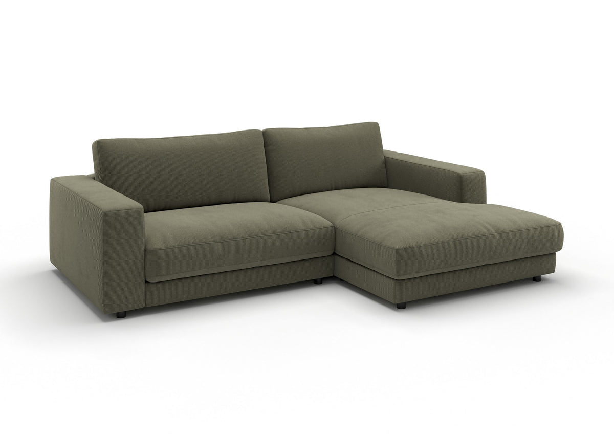 Skagen Ecksofa mit Longchair in Feincord Oliv, Longchair rechts