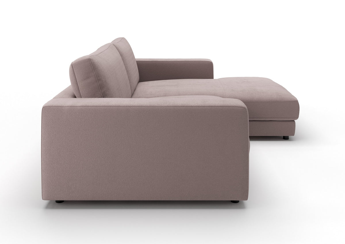 Skagen Ecksofa mit Longchair in Feincord Altrosa, Longchair rechts – Seitenansicht