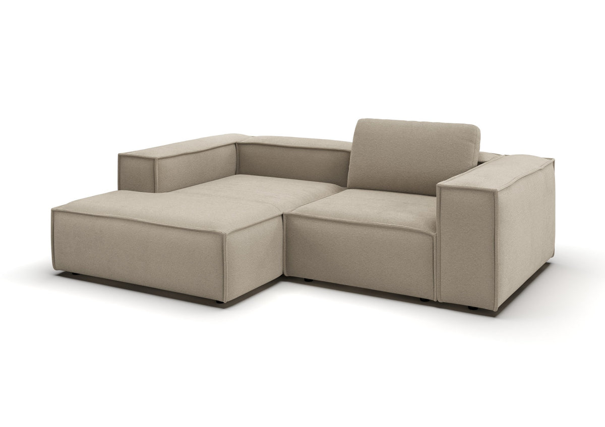 Bergen Ecksofa kompakt mit Longchair in Feincord Sand, Longchair links