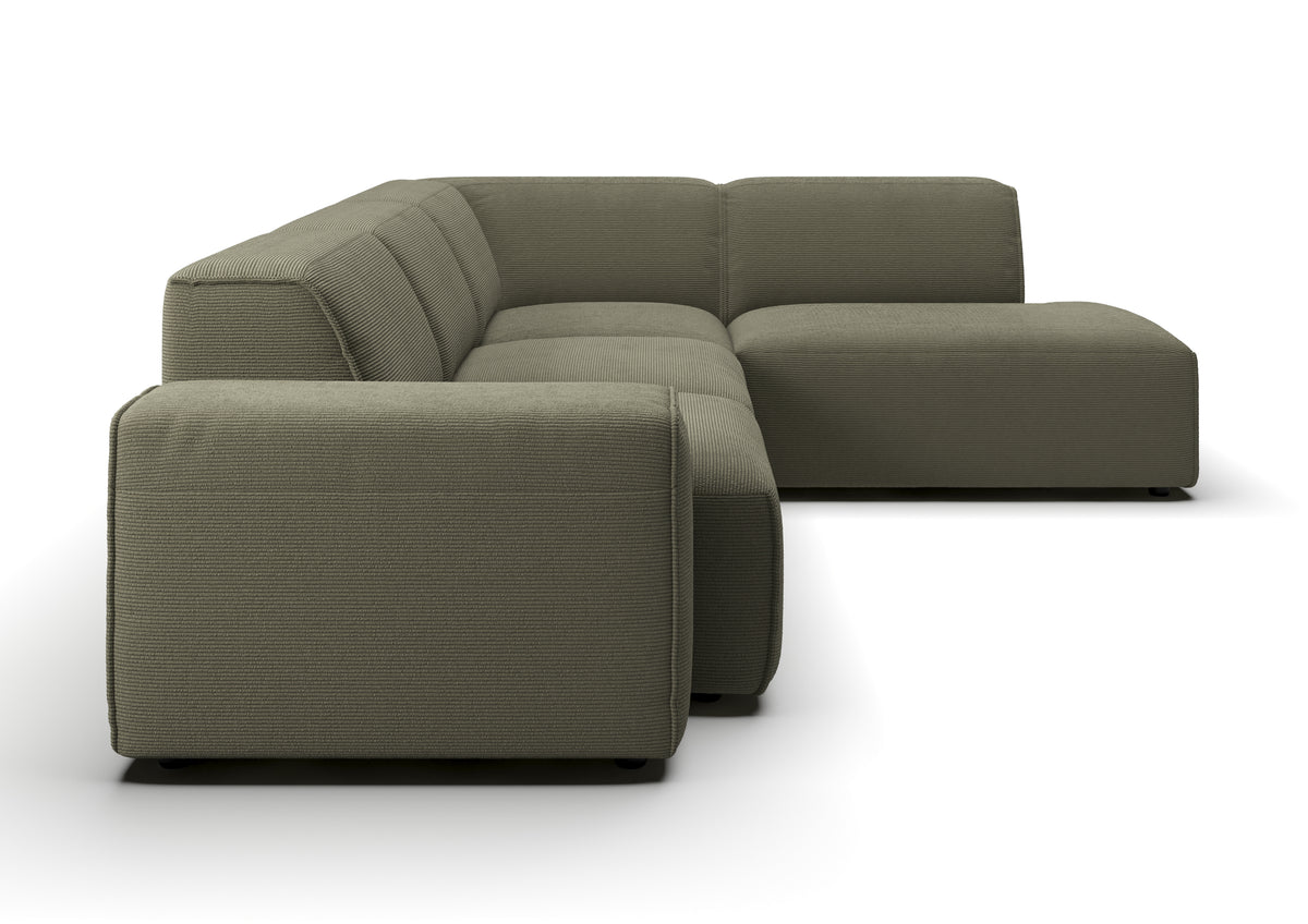 Lund Ecksofa in L-Form in Feincord Oliv, Ecke rechts – Seitenansicht