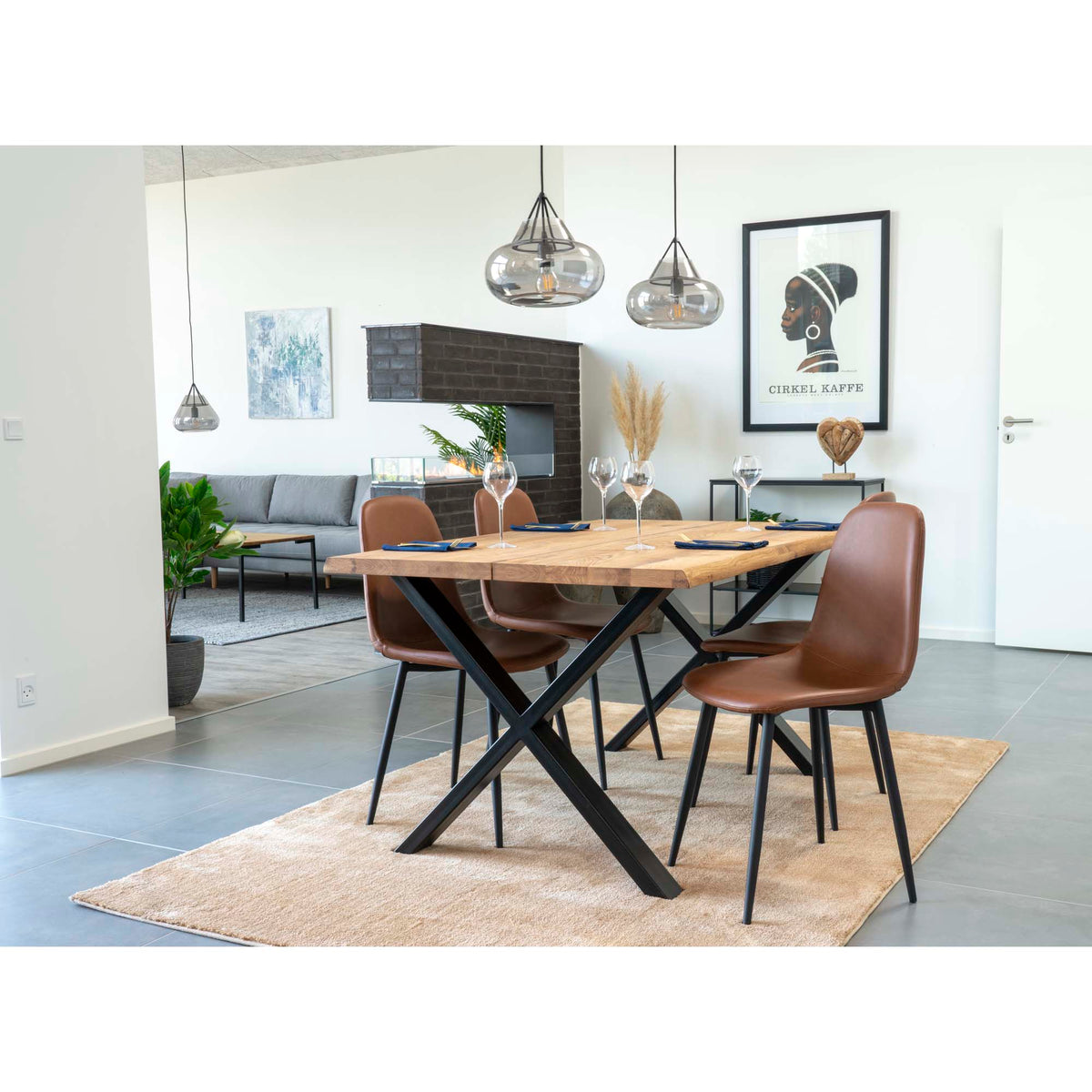 Kasper Esszimmerstuhl 2er-Set – Kunstleder Vintage-Hellbraun, Beine Schwarz – Ansicht 6