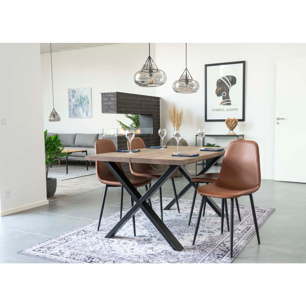 Kasper Esszimmerstuhl 2er-Set – Kunstleder Vintage-Hellbraun, Beine Schwarz – Ansicht 8