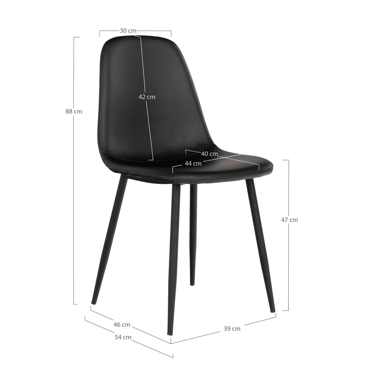 Kasper Esszimmerstuhl 2er-Set – Kunstleder Schwarz, Beine Schwarz – Ansicht 5