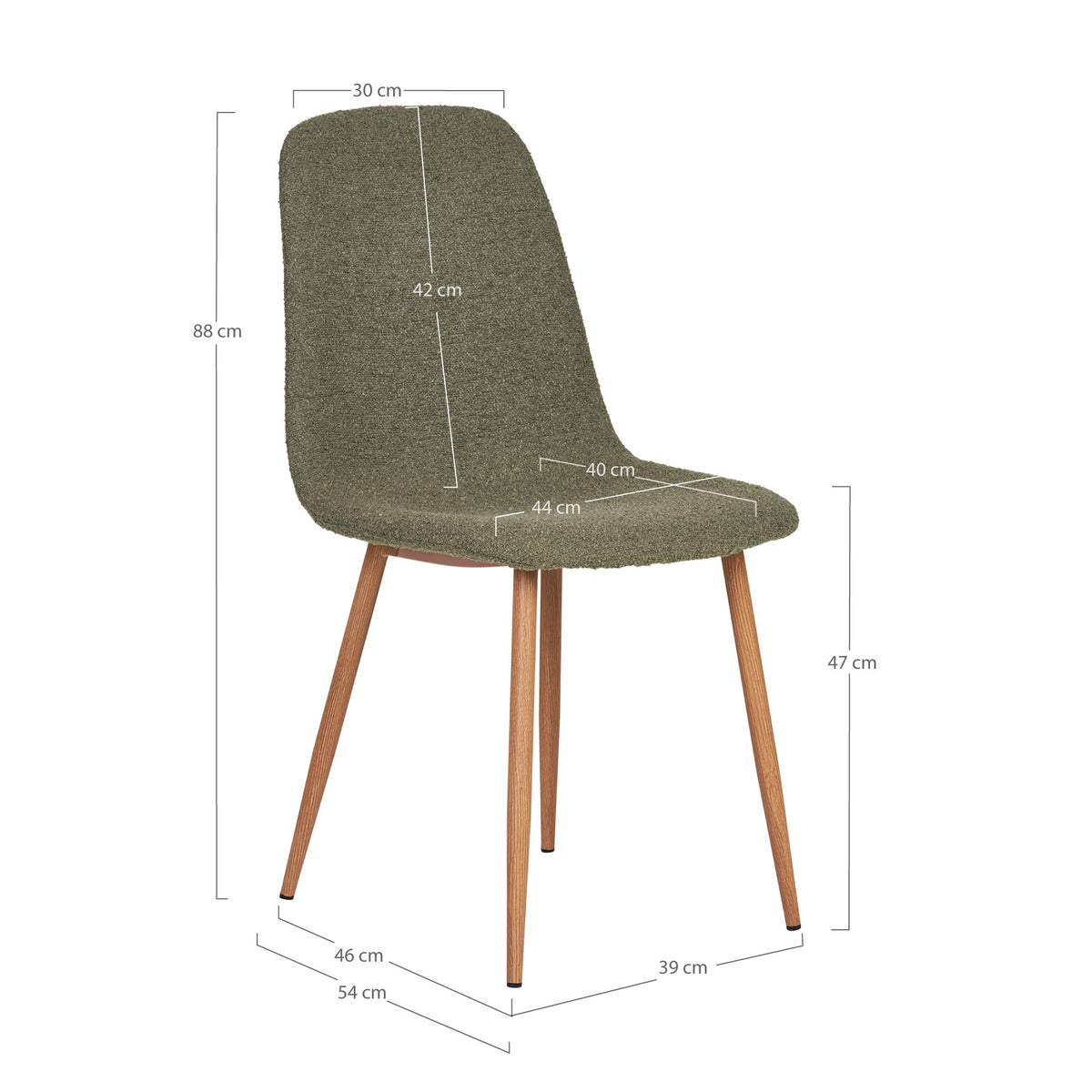 Kasper Esszimmerstuhl 2er-Set – Bouclé Dunkelgrün, Beine in Holzoptik – Ansicht 6