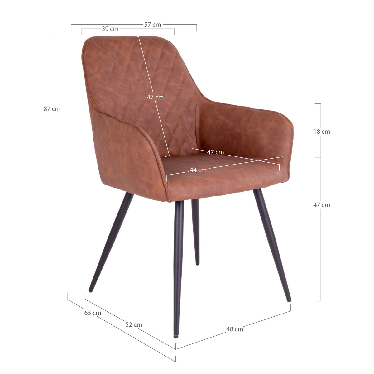 Milla Esszimmerstuhl 2er-Set – Kunstleder Vintage-Braun, Beine Schwarz – Ansicht 6