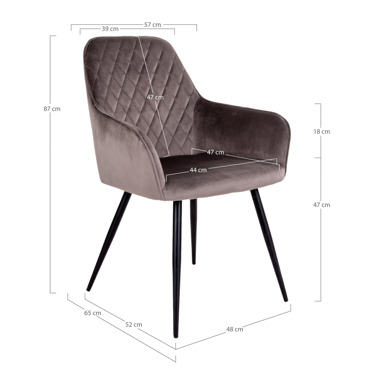 Milla Esszimmerstuhl 2er-Set – Samt Taupe, Beine Schwarz – Ansicht 5