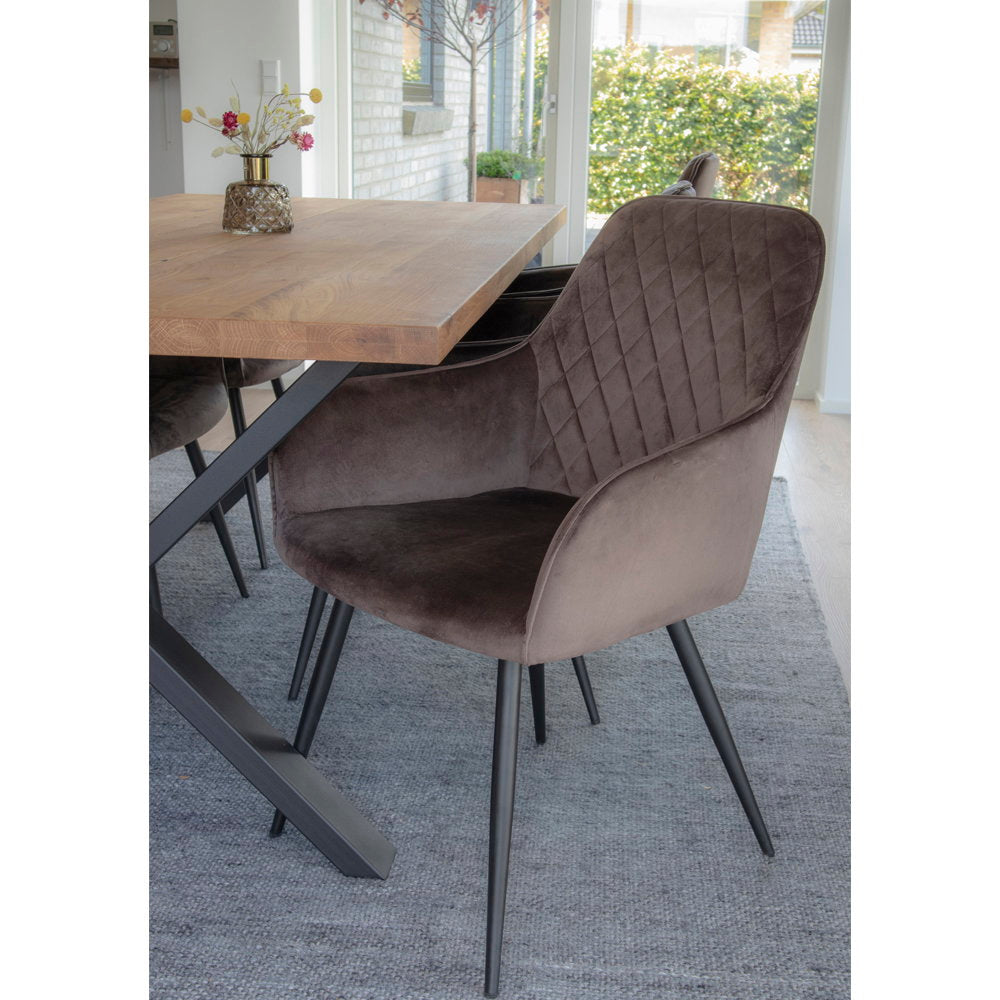 Milla Esszimmerstuhl 2er-Set – Samt Taupe, Beine Schwarz – Ansicht 8