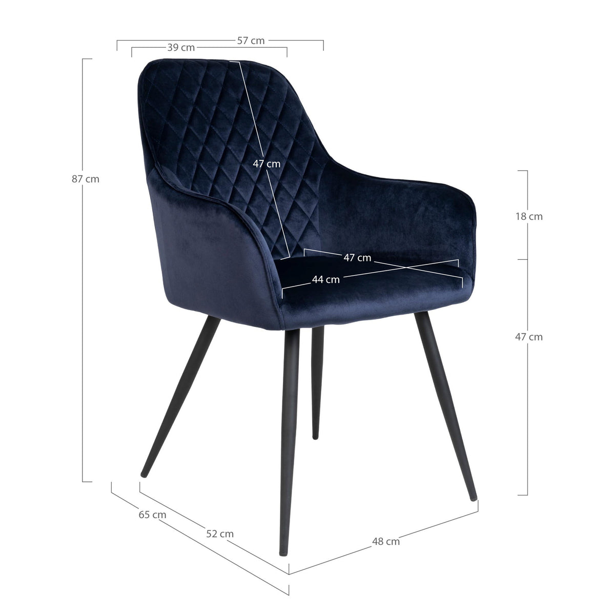 Milla Esszimmerstuhl 2er-Set – Samt Blau, Beine Schwarz – Ansicht 5