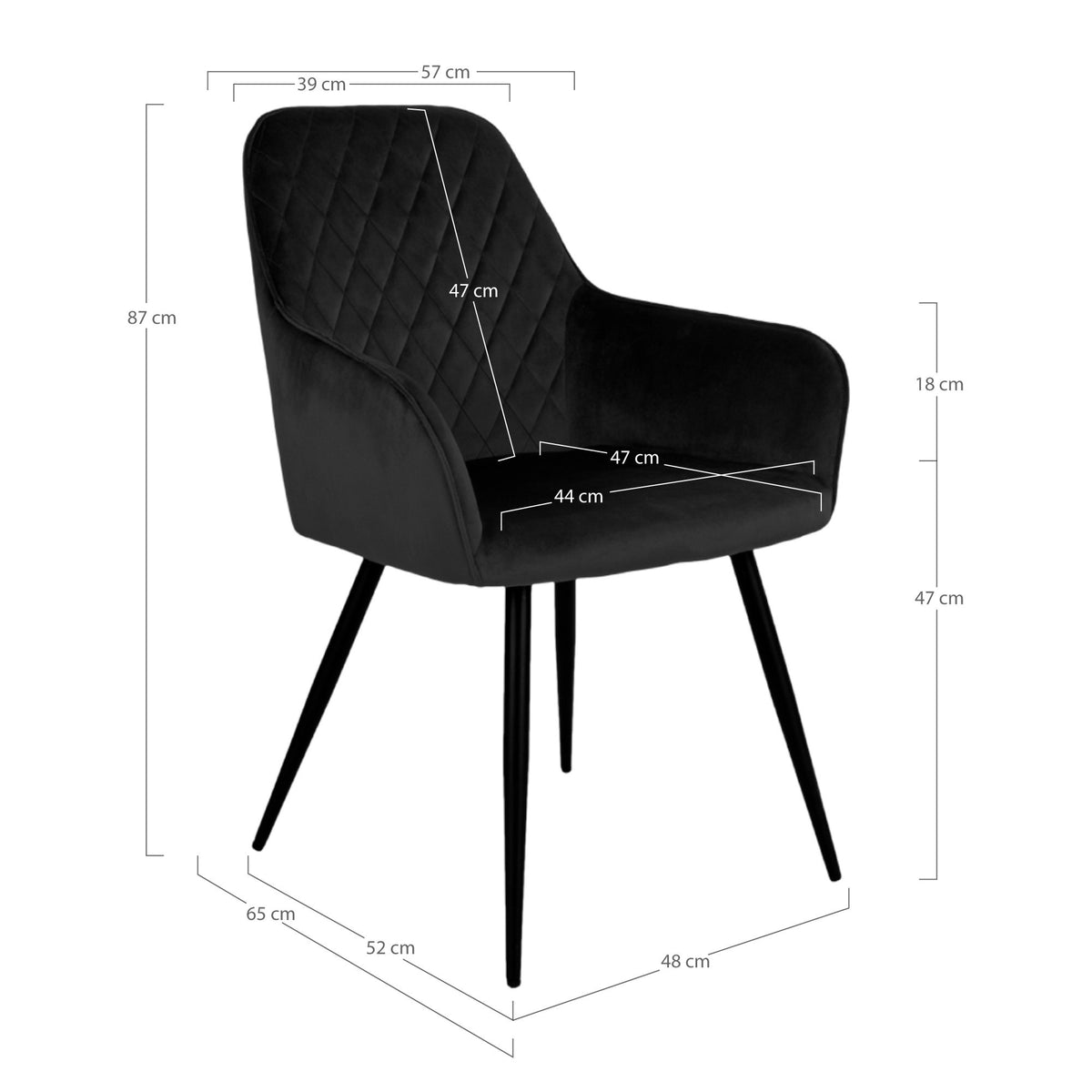 Milla Esszimmerstuhl 2er-Set – Samt Schwarz, Beine Schwarz – Ansicht 5