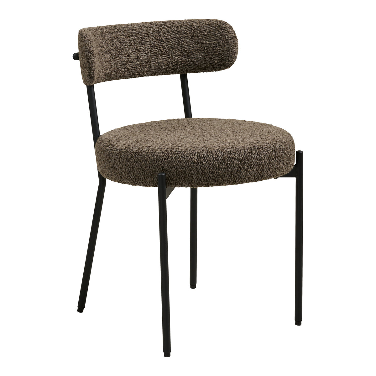 Nils Esszimmerstuhl 2er-Set – Bouclé Braun, Beine Schwarz von Luiva Living