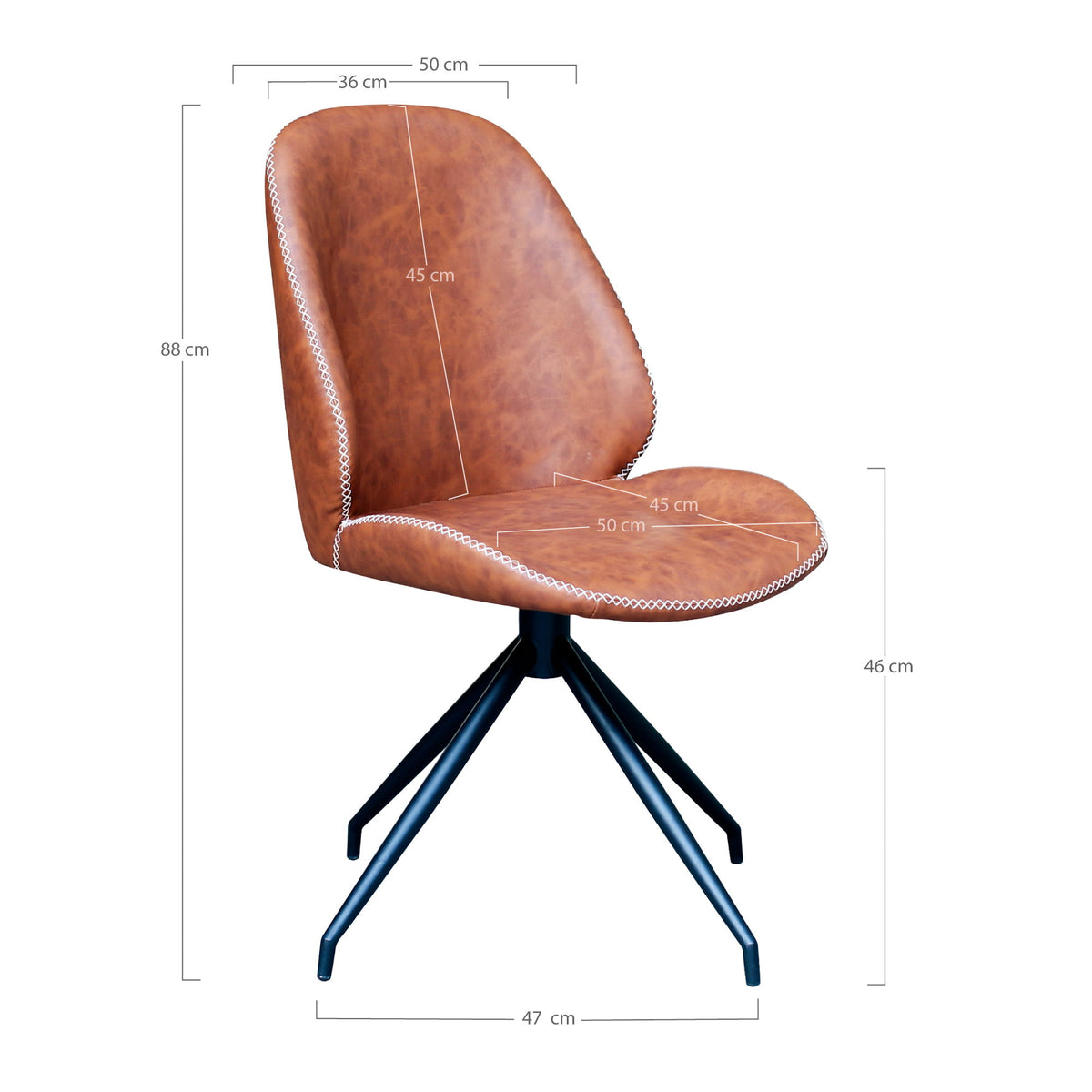 Yann Esszimmerstuhl 2er-Set mit Drehfunktion – Kunstleder Vintage-Braun, Beine Schwarz – Ansicht 8