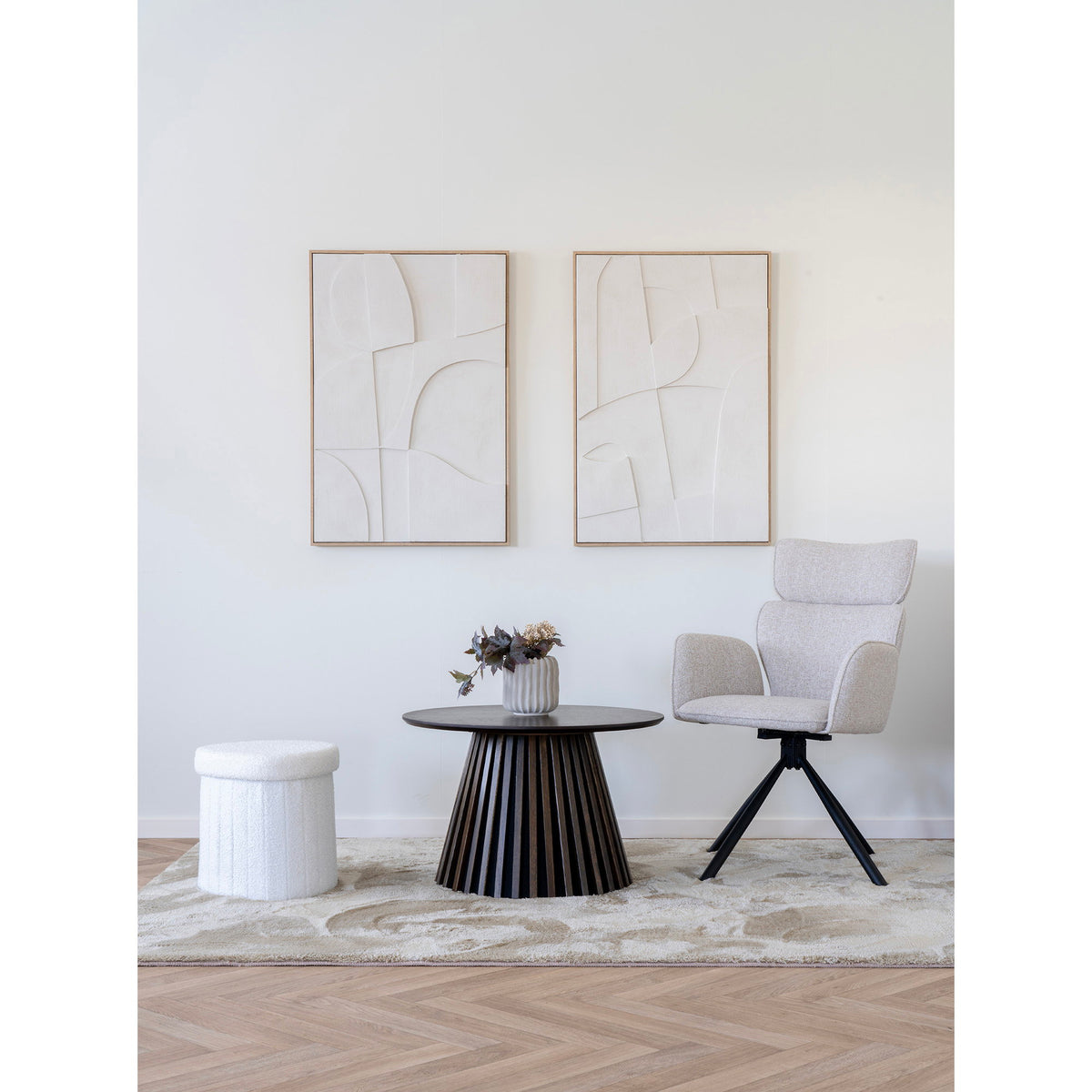 Ria Esszimmerstuhl 2er-Set mit Drehfunktion – Stoff Sand, Beine Schwarz – Ansicht 6
