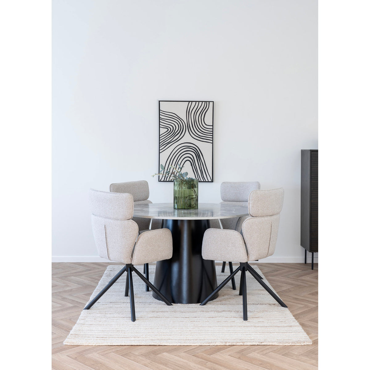 Ria Esszimmerstuhl 2er-Set mit Drehfunktion – Stoff Sand, Beine Schwarz – Ansicht 10