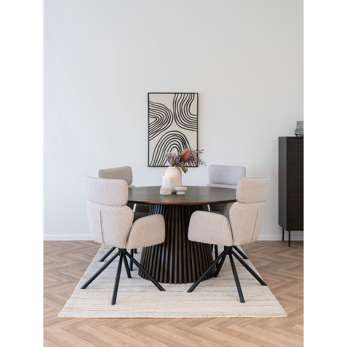 Ria Esszimmerstuhl 2er-Set mit Drehfunktion – Stoff Sand, Beine Schwarz – Ansicht 11