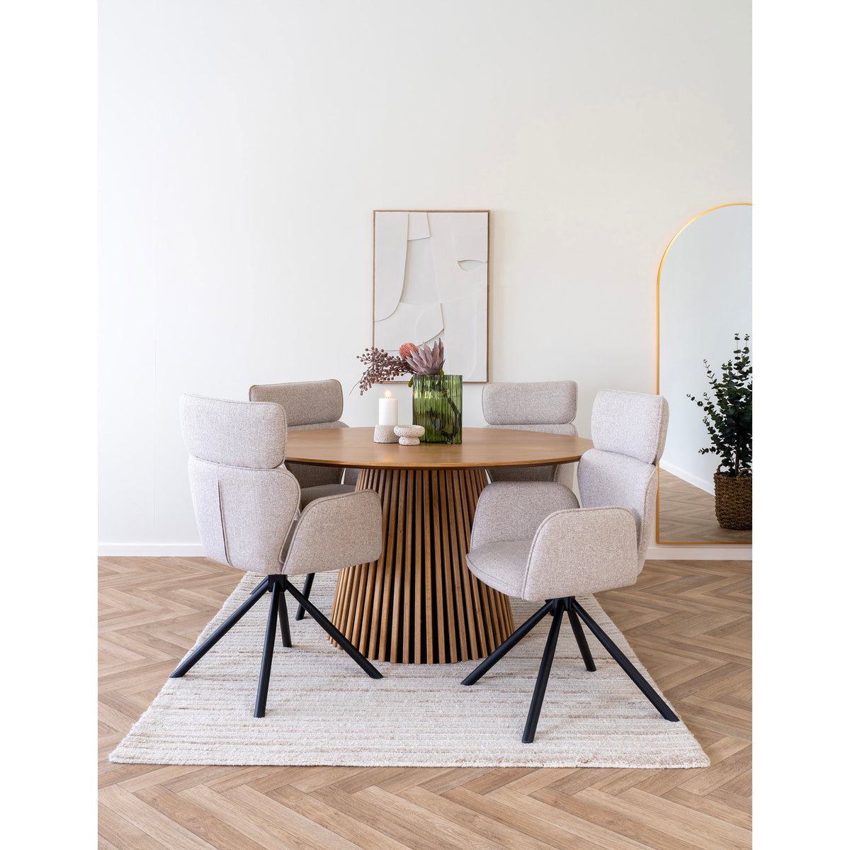 Ria Esszimmerstuhl 2er-Set mit Drehfunktion – Stoff Sand, Beine Schwarz – Ansicht 13