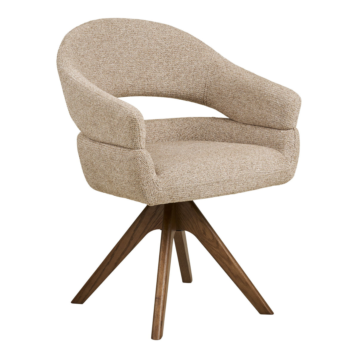 Hector Esszimmerstuhl mit Drehfunktion – Stoff Sand meliert, Beine Eiche Braun von Luiva Living