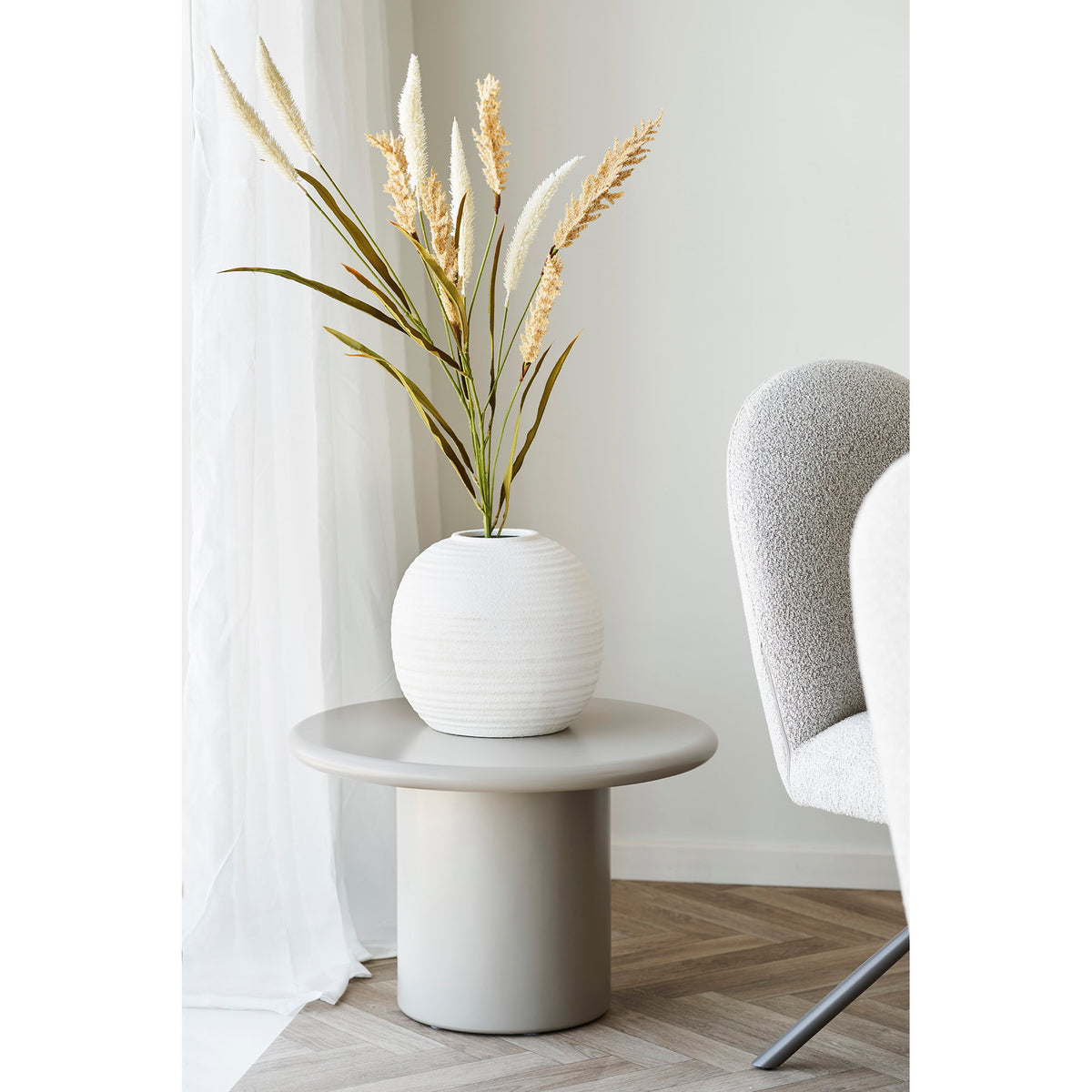 Ester Esszimmerstuhl mit Drehfunktion – Bouclé Sand, Beine Grau – Ansicht 7