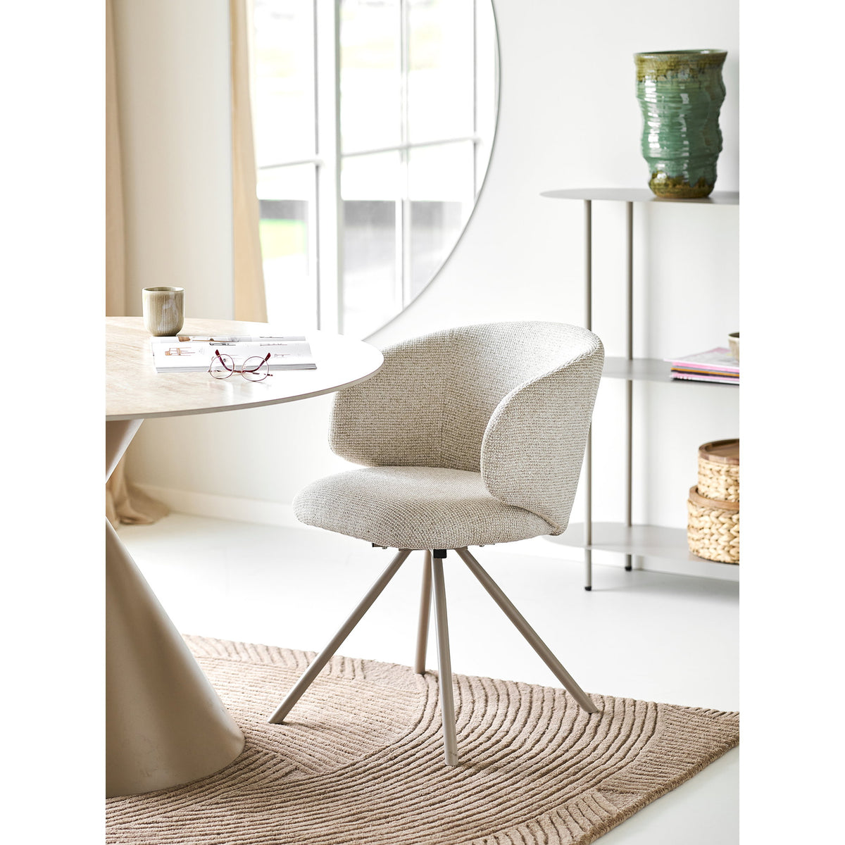 Orlin Esszimmerstuhl 2er-Set mit Drehfunktion – Stoff Sand, Beine Sand – Ansicht 6