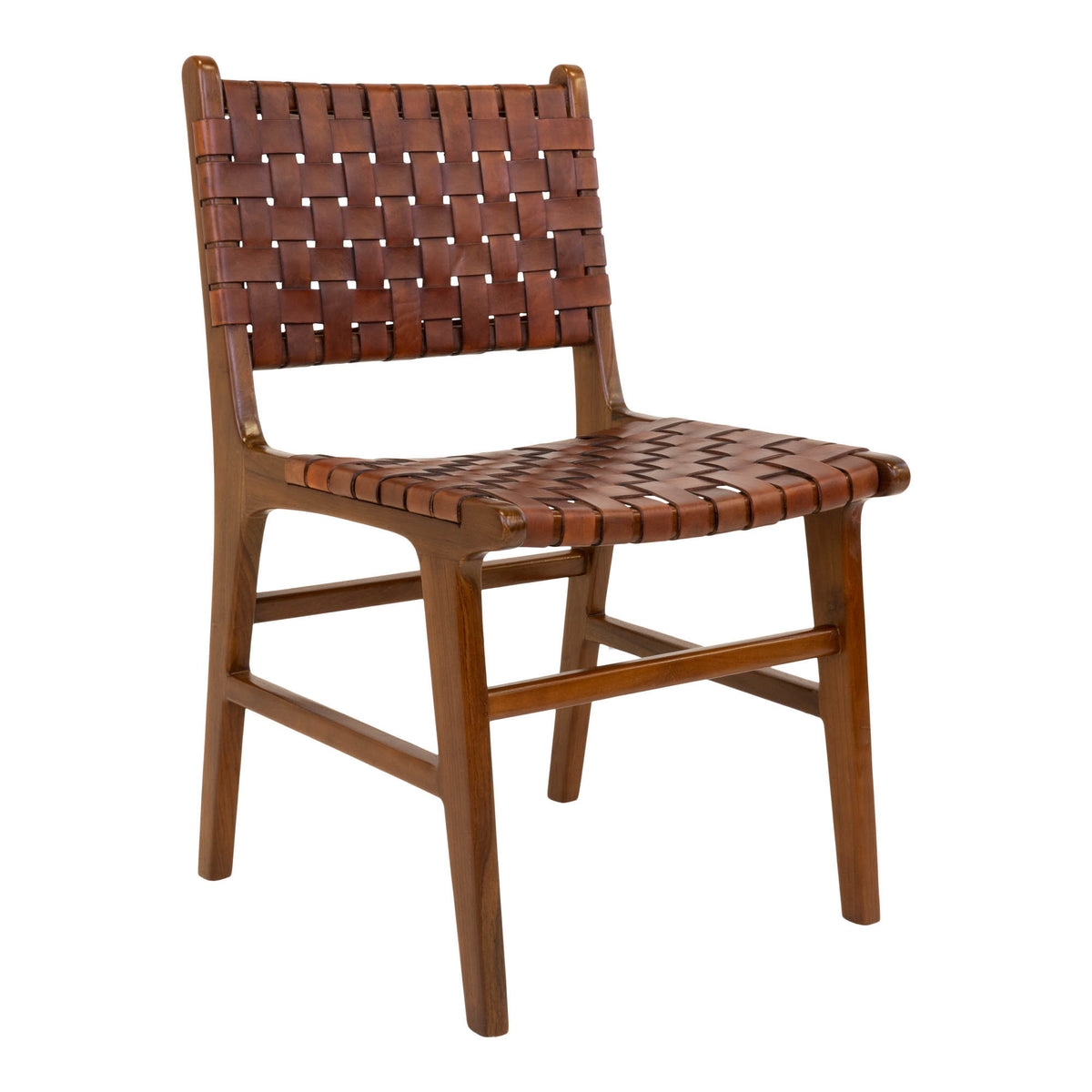 Leif Esszimmerstuhl 2er-Set – Leder Braun, Beine Teak von Luiva Living