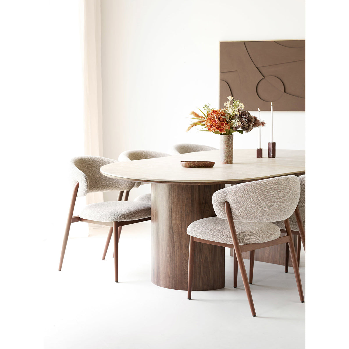 Ivo Esszimmerstuhl 2er-Set – Stoff Sand, Beine in Holzoptik Dunkelbraun – Ansicht 14
