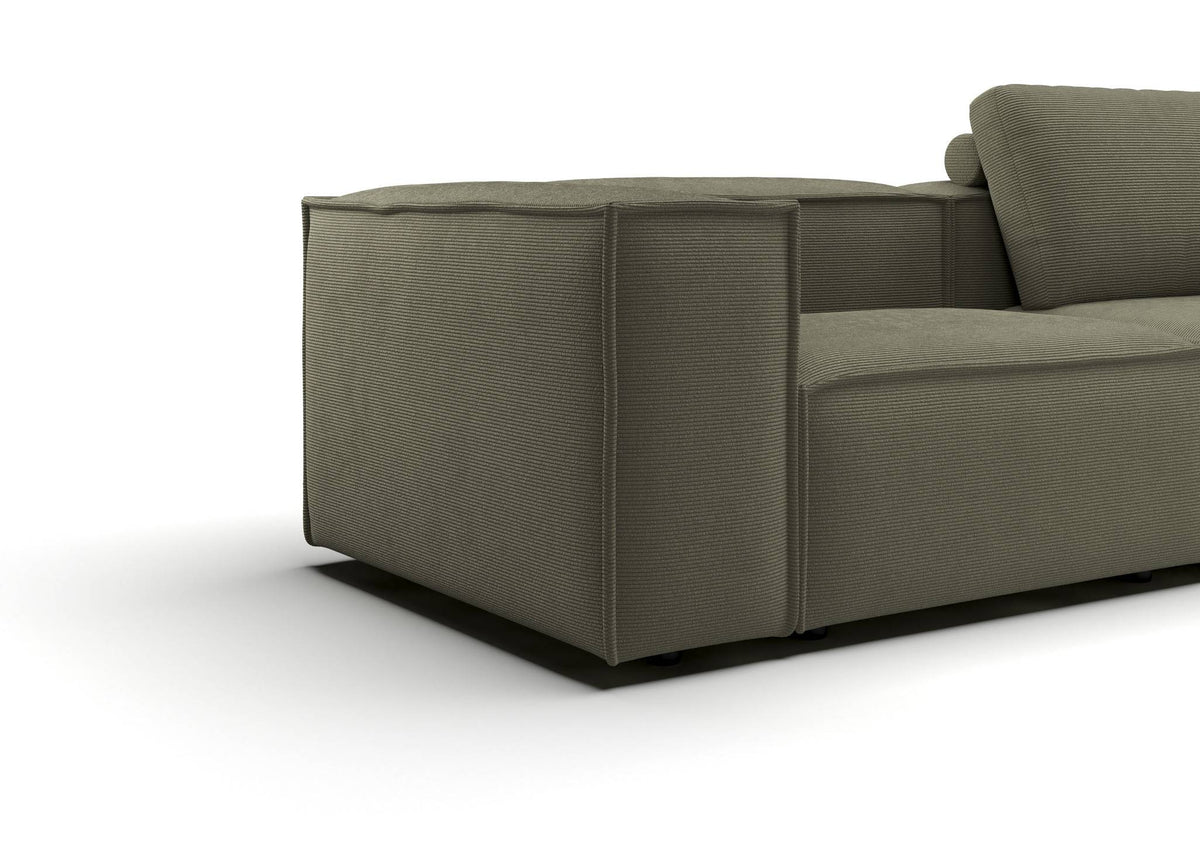 Bergen 2-Sitzer-Sofa kompakt in Feincord Oliv – Detail Armlehne