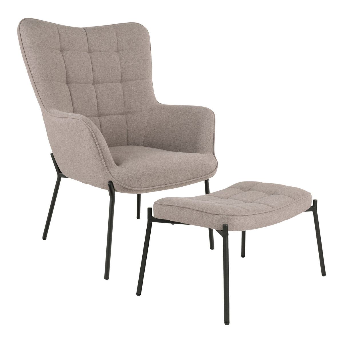Tessa Sessel mit Fußhocker – Stoff Steingrau von Luiva Living