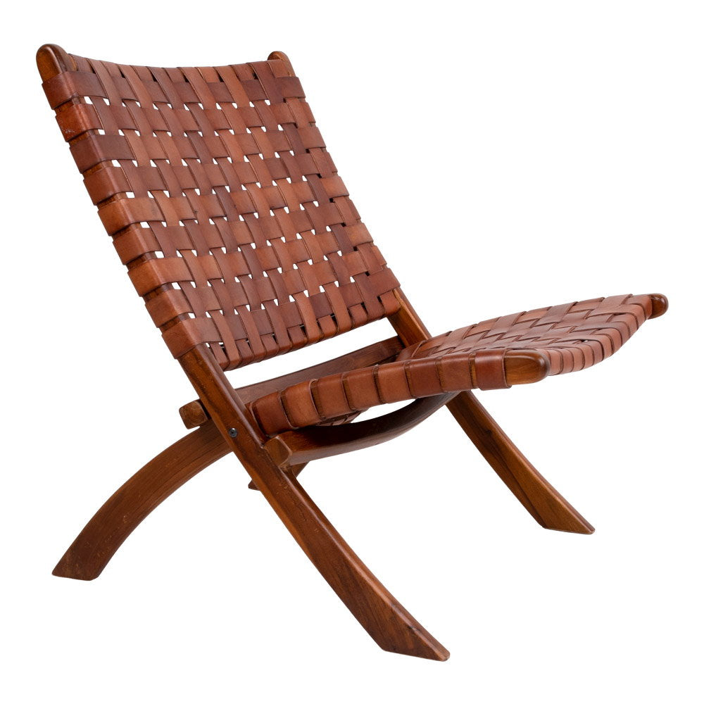 Leif Klappstuhl – Leder Braun, Beine Teak – Ansicht 3