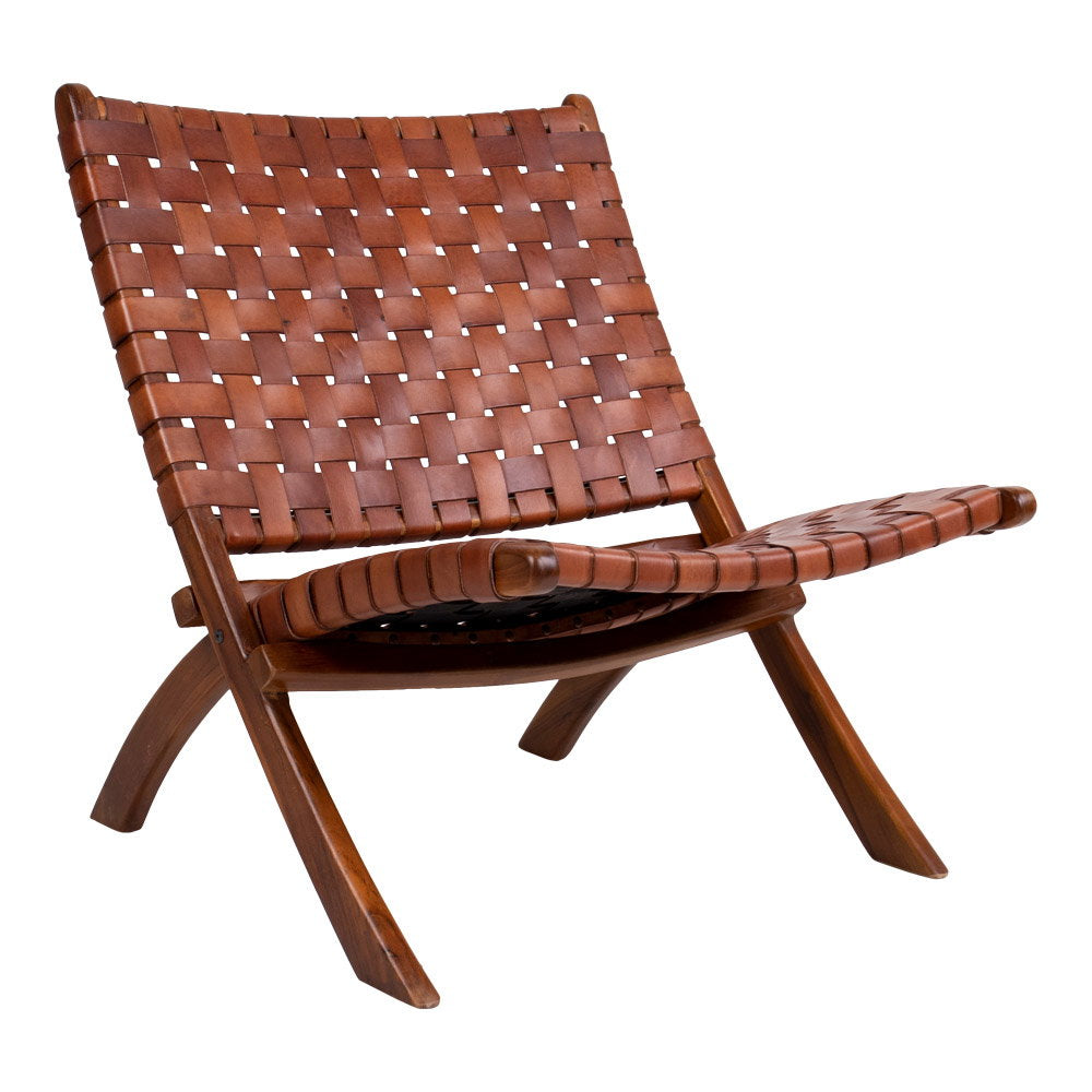 Leif Klappstuhl – Leder Braun, Beine Teak von Luiva Living