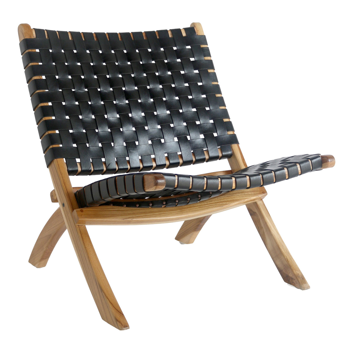 Leif Klappstuhl – Leder Schwarz, Beine Teak von Luiva Living