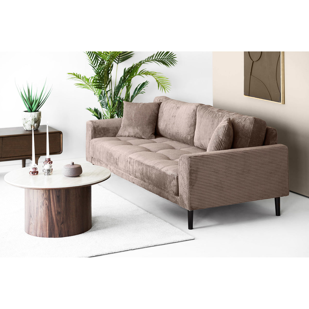 Ugo 3-Sitzer-Sofa – Cord Braun, Beine Schwarz – Ansicht 5