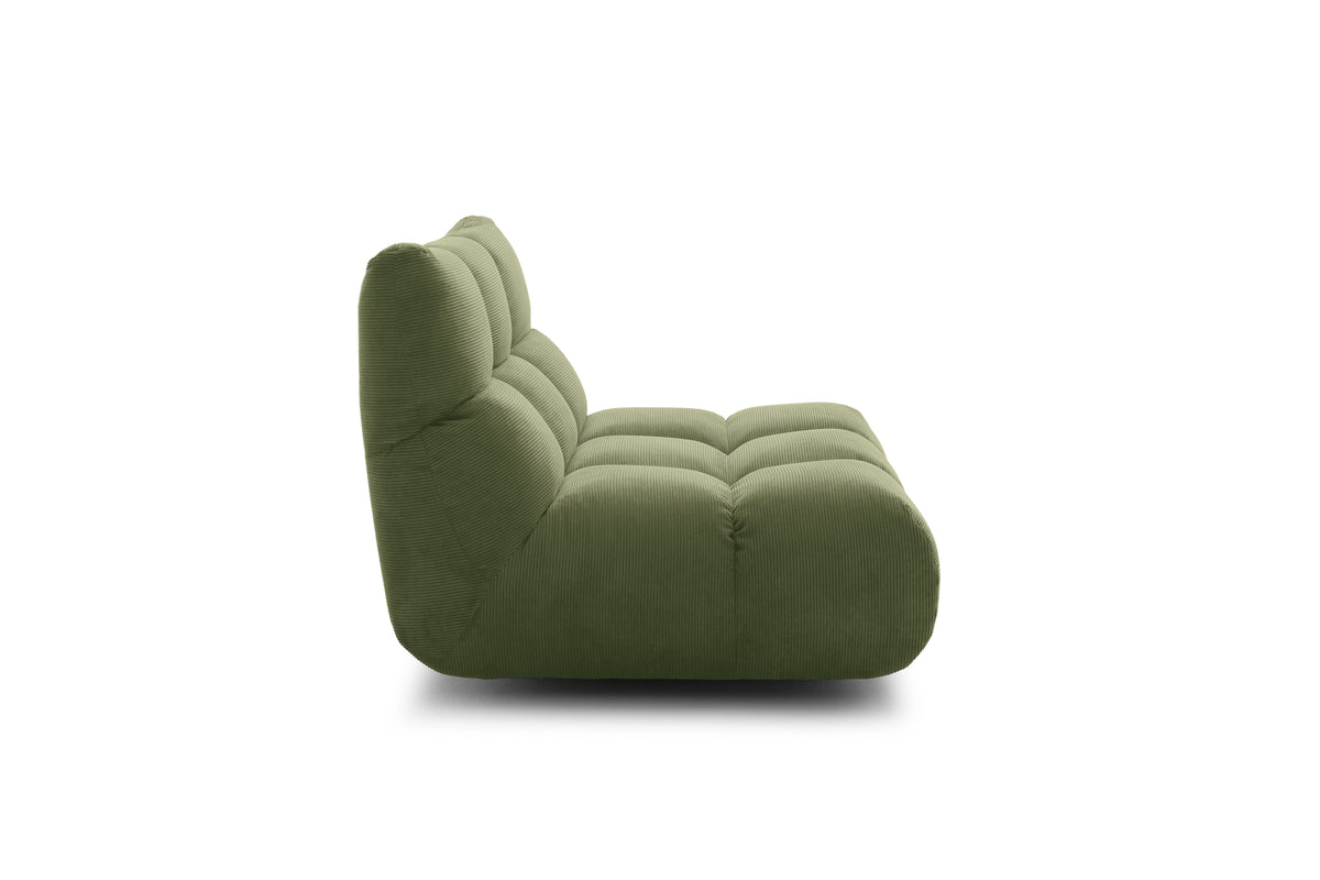 Ribe Sessel in Feincord Oliv – Seitenansicht