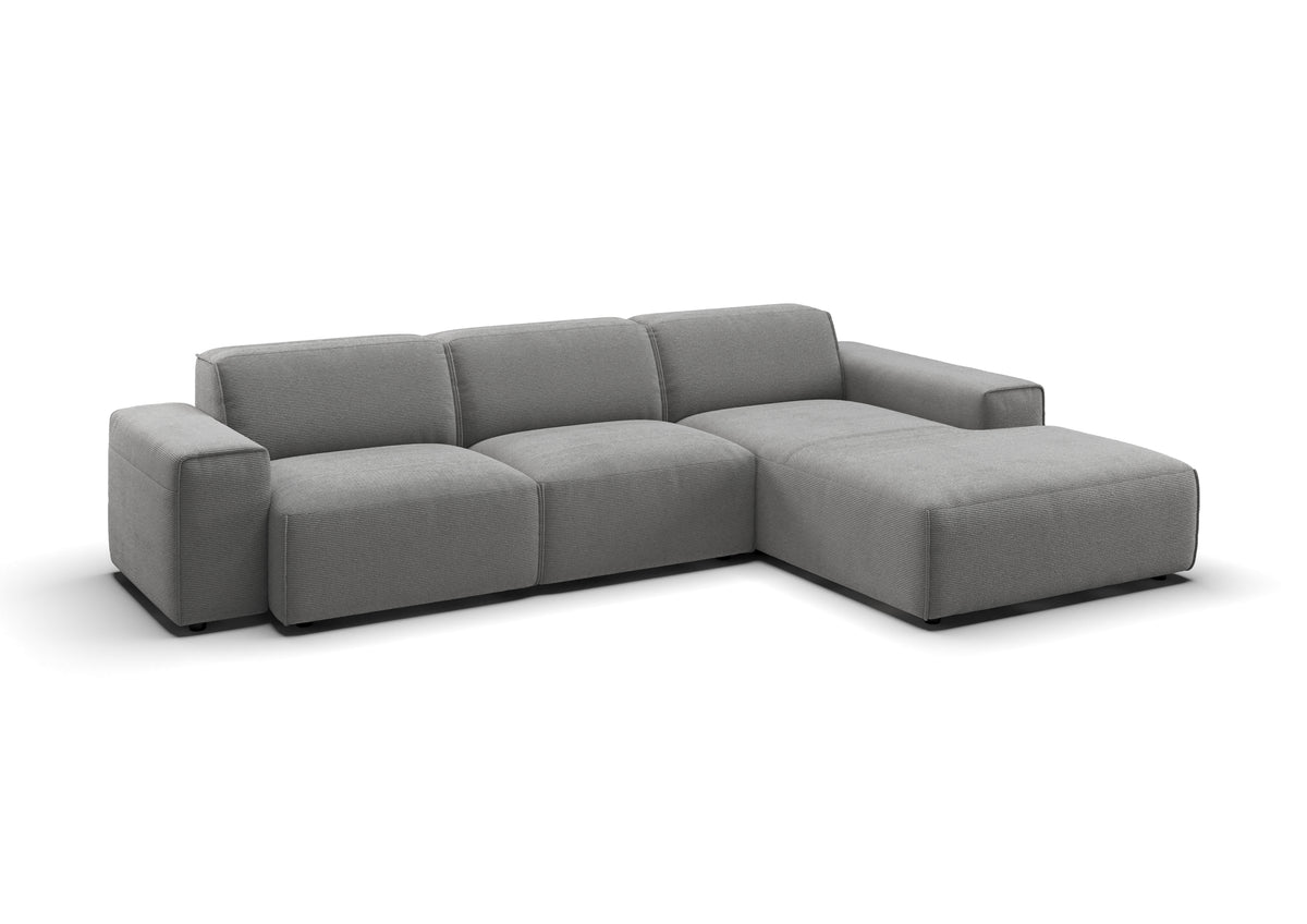 Lund Ecksofa mit Ottomane in Feincord Grau, Ottomane rechts