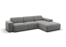 Lund Ecksofa mit Ottomane in Feincord Grau, Ottomane rechts