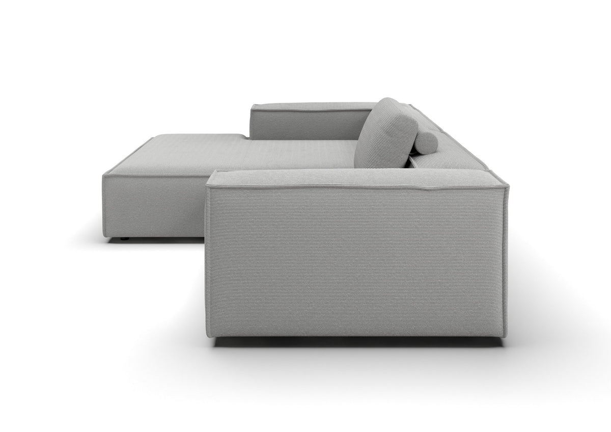 Bergen Ecksofa mit Longchair in Feincord Grau, Longchair links – Seitenansicht