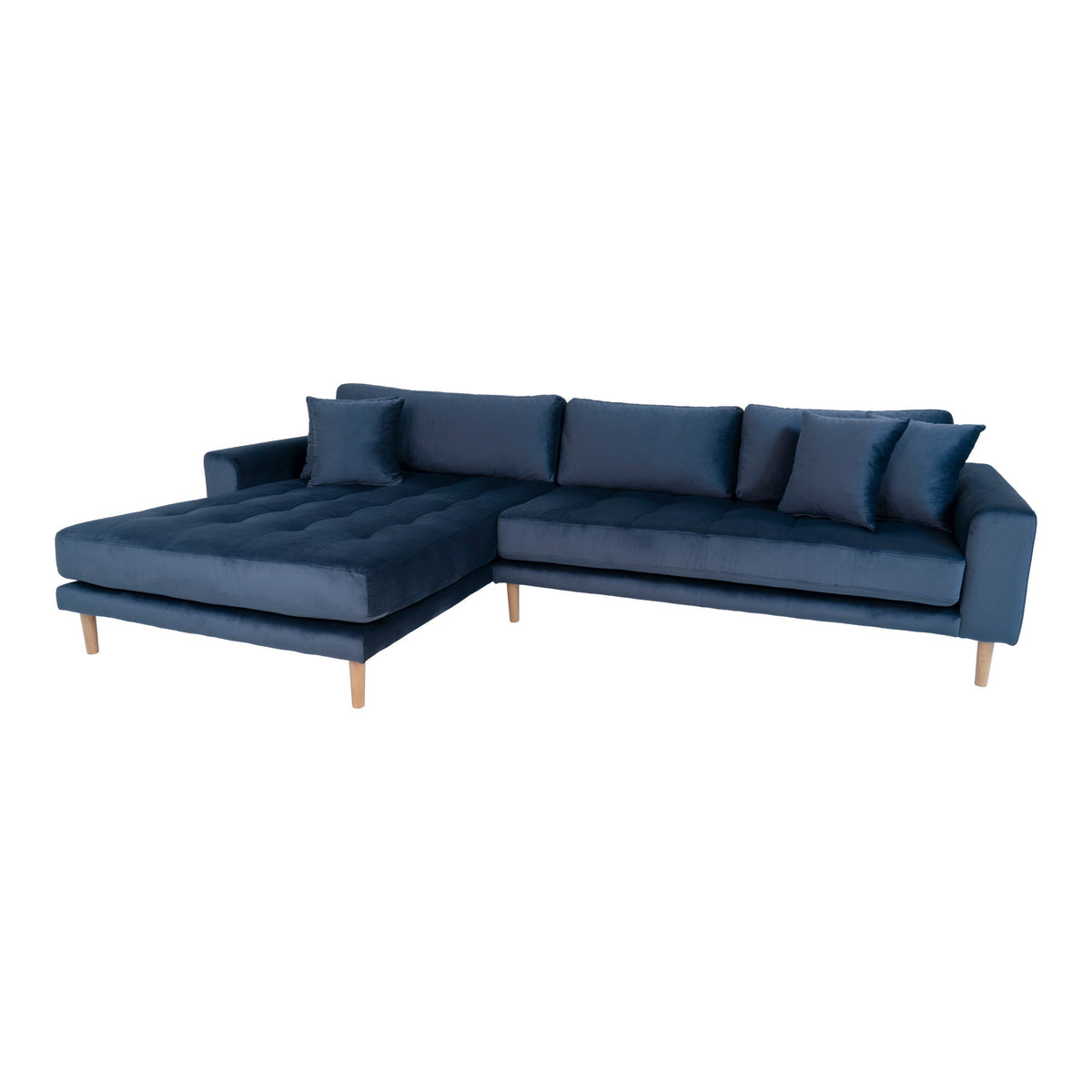 Ugo Sofa mit Récamiere links – Samt Dunkelblau, Beine Natur – Ansicht 2