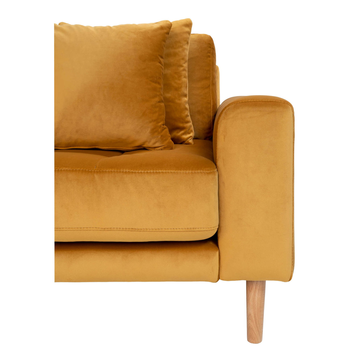 Ugo Sofa mit Récamiere links – Samt Senfgelb, Beine Natur – Ansicht 3
