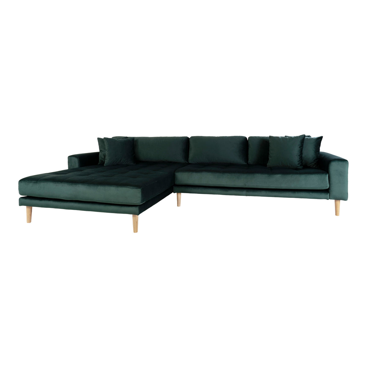 Ugo Sofa mit Récamiere links – Samt Dunkelgrün, Beine Natur – Ansicht 2