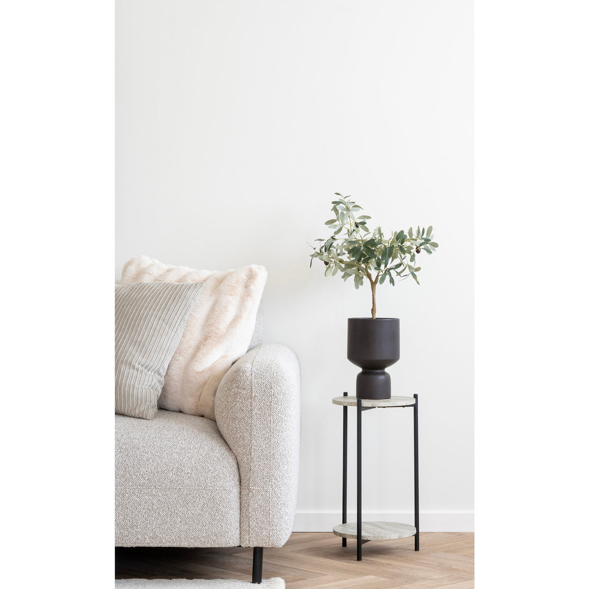 Mona Sofa mit Récamiere links – Bouclé Hellgrau – Ansicht 5